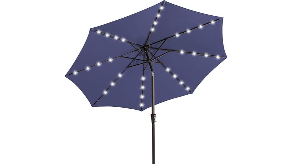 large outdoor umbrella with lights