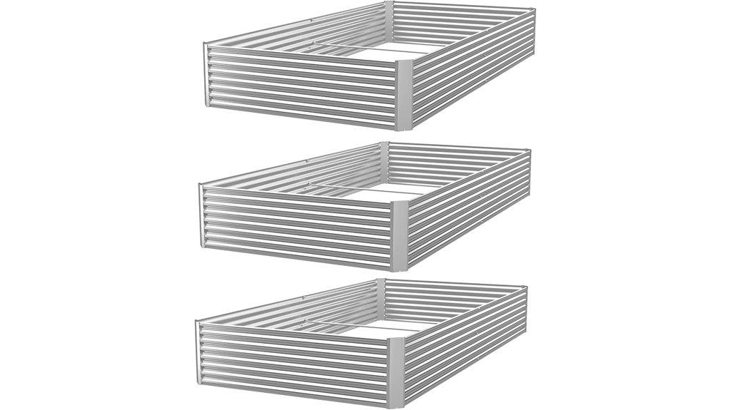 three galvanized garden beds