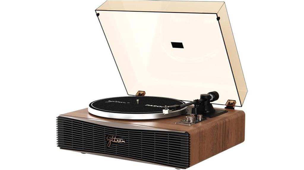 vintage record player with speakers